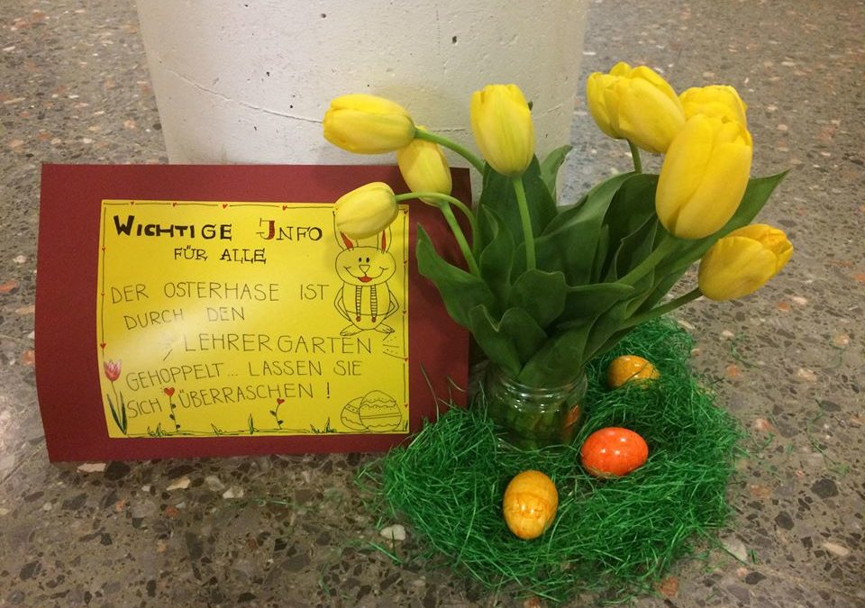 Die Lehrer*innen an der MLKG hatten doch tatsächlich schon am 11.04.2019 eine Überraschung vom Osterhasen…